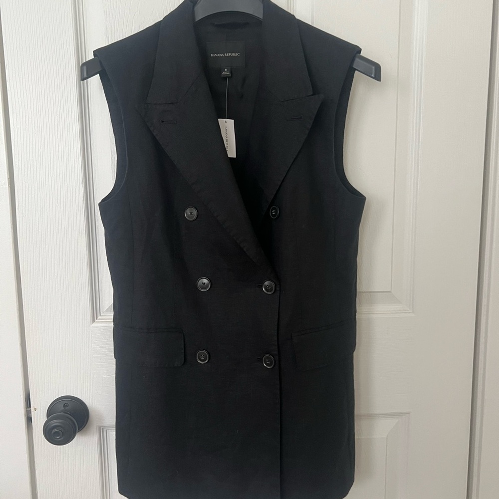Banana Republic Linen Black Double-Breasted Vest Size 6